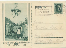 Ganzsache, Postkarte, Erntedankfest 1937, Nach Marienhafe, Erntedanktag Bückeberg 1937 - Briefe U. Dokumente