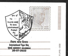 India 2022 International Tiger Day - Inland Letter Special Postmark Cover - Animal (**) Inde Indien - Lettres & Documents