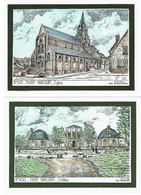 14 - Calvados - THURY HARCOURT - 2 CP - Le Château Et L'Eglise - Gravures De Yves Ducourtioux - Thury Harcourt