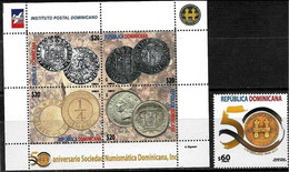 Dominican Republic 2019, Old Coins - Numismatic Society, MNH S/S And Single Stamp - Dominikanische Rep.