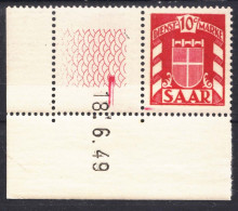 Saar Sarre 1949 Dienstmarken, Postage Due Mi#33 L Br, Mint Never Hinged With Leehrfeld And Coin Date - Ongebruikt