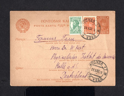 14489-RUSSIA-.OLD SOVIETIC POSTCARD MOSCOW To HALLE (germany) 1937.WWII.Russland.RUSSIE.Carte Postale - Lettres & Documents