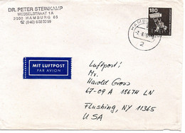 60623 - Bund - 1985 - 180Pfg I&T EF A LpBf HAMBURG -> Flushing, NY (USA) - Lettres & Documents