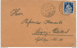 169 - 56  - Enveloppe Envoyée De Zürich à Leipzig 1920 - Autres & Non Classés