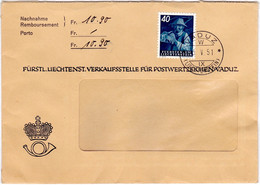 Liechtenstein 1951: "Bauer Paysan Farmer" (40) Zu 242 Mi 295 Yv 257 Auf NN-FDC Mit ET-o VADUZ 3.V.51 (Zu CHF 12.00++) - Lettres & Documents