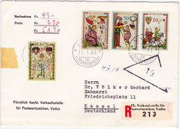 Liechtenstein 1963: "Minnesänger Ménestrels Minstrels" Zu 357-360 Mi 420-423 Yv 373-376 R-NN VADUZ 10.I.63 (Zu CHF 6.00) - Cartas & Documentos