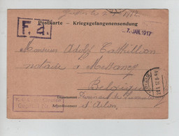 2208PR/ CP-PK PDG-POW Camp De Giessen 1917 F.a. Geprüft Giessen > Messancy C. D'arrivée Metzig - Kriegsgefangenschaft