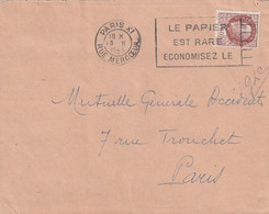 Yvert 516 Pétain Lettre Cachet Flamme PARIS XI Rue Mercoeur 13/8/1943 Le Papier Est Rare Verso Cachet Citroën Nation - Guerra De 1939-45