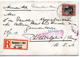 60675 - Deutsches Reich - 1915 - 40Pfg Germania EF A R-Bf M Dt Zensurstpl CAMENZ -> PHILADELPHIA, PA (USA) - Cartas & Documentos