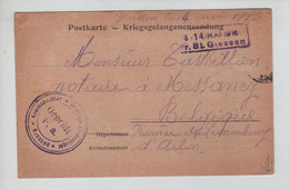 2214PR/ CP-PK PDG-POW Camp De Giessen 1916  Geprüft Giessen F.a.  > Messancy - Kriegsgefangenschaft