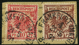 PREUSSEN 1891, NACHVERWEND. STPL-K2 FRANKFURT MAIN 4 AUF DR 47+50, BRIEFSTÜCK - Used Stamps