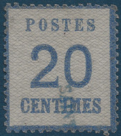 FRANCE Alsace Lorraine Occupation N°6, 20c Bleu Oblitéré Griffe Linéaire De Saint Nicolas Rare ! - Oblitérés