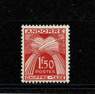 ANDORRA ANDORRE 1943-46 TAXE Gerbe 1F50 Rouge  ** Sans Charnière Gomme Intacte TTB/SUP - Neufs