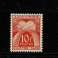 ANDORRA ANDORRE 1943-46 TAXE Gerbe 10F Orange   ** Sans Charnière Gomme Intacte TTB/SUP - Neufs