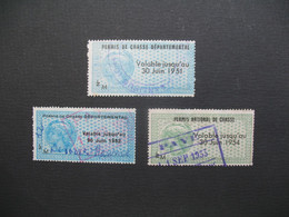 Permis De Chasse N° 61 De 1951 - 63 De 1952  - 68 De 1954   C: 76 € - Marche Da Bollo