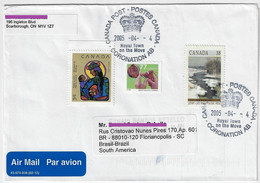 Canada 2005 Cover Coronation To Florianópolis Brazil 3 Stamp Cancel Crown Moto royal Town On The Move Electronic Sorting - Lettres & Documents