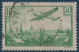 FRANCE Poste Aérienne N°14 50 FR Vert Jaune Oblitéré Tres Frais Signé Calves - 1927-1959 Oblitérés