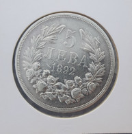 Bulgaria 5 Leva 1892 Silver - Bulgaria