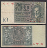 Ro 173a 10 Reichsmark 1929 Pick 180b VF (3) UDR K Serie M 8-stellig   (30012 - Unclassified