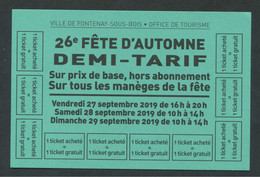 Invitation 26e Fête D'automne De Fontenay-sous-Bois "Demi Tarif" Manège Enfantin - Fête Foraine - Professionnels / De Société