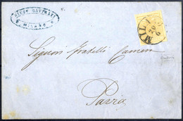 Cover 1850, 5 Cent. Giallo Ocra I°tipo, Circolare Da Milano 20.6. A Pavia, Splendido, Certificato Sottoriva, Sass. 1 / 7 - Lombardo-Vénétie