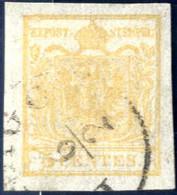 O 1850, 5 Cent. Giallo Arancio Chiaro, Usato, Splendido, Firmato Colla, Sass. 1f / 250,- - Lombardo-Vénétie