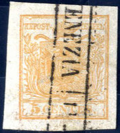 O 1850, 5 Cent. Giallo Bistro, Usato, Splendido, Firmato Colla, Sass. 1k / Ca 1.000,- - Lombardo-Vénétie