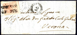 Cover 1850, "Pieghe Di Carta", 15 Cent. Rosso Vermiglio Chiaro Su Lettera Da Lendinara 27.11.1850 Per Verona, Firm. A. + - Lombardo-Vénétie