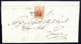 Cover "CASTELFRANCO / 4 MARZO", Annullo SD Su 15 Cent. Rosso, Primo Tipo, Su Lettera Per Venezia, Firm. Sorani (Sass. 3e - Lombardo-Venetien