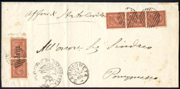 Cover "Viadana", Annullo Corsivo Piú Annullo Numerale "2425" Su Coppia 2 Cent. De La Rue, Tiratura Di Torino, Piú Strisc - Lombardo-Vénétie