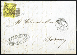 Cover 1859, Lettera Da Modena Il 23.5. Per Bologna Affrancata Con 15 C. Giallo Con Evidente Mancanza Della Stampa In Ner - Modène