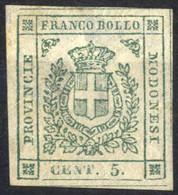 * 1859, Governo Provvisorio, 5 C. Verde, Gomma Parziale, Sass. 12 / 2400,- - Modène