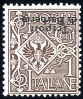 ** 1909, Floreale, 1 Cent. Bruno Con Varietá "soprastampa Capovolta", Gomma Integra (Sass. 1a / 525) - Ohne Zuordnung