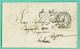 1853 Pli Enregistrement & Domaines Imprimé VILLEFRANCE-S-SAONE 3 DEC 53 Pour LYON Taxe Tampon 25 TB - Unclassified