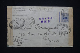 JAPON - Enveloppe Commerciale De Tokyo  Pour La France En 1917 Par Voie Américaine Avec Contrôle Postal - L 130092 - Storia Postale