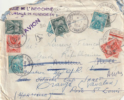 Lettre D Inde A Destination De La France Taxée Et Réexpédié 3 Fois RRR - Storia Postale