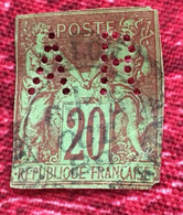 France 1884/90 Timbre N°96 B Non Dentelé Stamp Perforé, RA Perforés,Perfin Perfins,Perforatis,Perforated,Perforata, - Oblitérés
