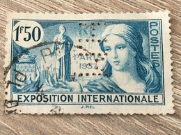 Expo Internationale Paris 1937 Timbre Stamp Perforé, Perforés,Perfin Perfins,Perforatis,Perforated,Perforata,Durchlöche. - Oblitérés