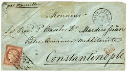 1852 1F CERES (n°6) Pd Obl. Grille SANS FIN Sur Enveloppe (pd) De PARIS Pour CONSTANTINOPLE. Destination RARE Avec Timbr - Storia Postale