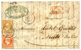 "Paquebot GANGE" : 1857 10c (n°13) + 40c (n°16) Obl. GANGES 2 Sept 57 Sur Lettre Avec Texte De CONSTANTINOPLE Pour La FR - Storia Postale