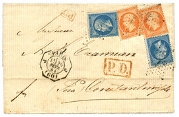 LEVEE EXCEPTIONNELLE Pour CONSTANTINOPLE : 1864 20c (n°22)x2 + 40c (n°23)x2 Obl. Etoile  + LEVEE EXCEPTIONNELLE PARIS (J - Lettres & Documents