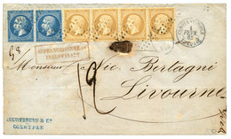 1865 10c (n°21) Bande De 4 + Paire 20c (n°22) Obl. GC 5083 + CONSTANTINOPLE TURQUIE + AFFRANCHISSEMENT INSUFFISANT + Tax - Storia Postale