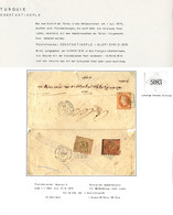 1870 40c (n°31) Obl. GC 5083 + CONSTANTINOPLE TURQUIE Sur Enveloppe (petits Défauts) Pour ALEP (SYRIE) Taxée à L' Arrivé - Lettres & Documents