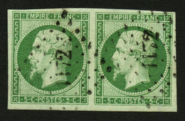 Superbe Paire 5c (n°12) Obl. PC 1172. Signé SCHELLER. TTB. - 1853-1860 Napoléon III