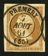 10c (n°13) Oblitération Centrale T.15 PREMERY. Luxe. - 1853-1860 Napoléon III