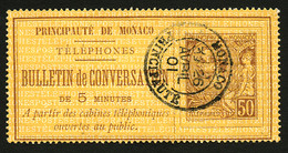 MONACO - TELEPHONES 50c (n°1) Oblitération Centrale MONACO PRINCIPAUTE. Cote 570€. Superbe. - Téléphone