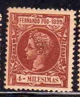 FERNANDO PO POO 1899 RE ALFONSO XIII KING ROI 4m MH - Fernando Po