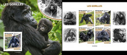 Guinea 2022, Animals, Gorilla, 4val In BF +BF IMPERFORATED - Gorilas