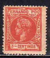 FERNANDO PO POO 1905 RE ALFONSO XIII KING ROI CENT. 3c MH - Fernando Po