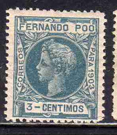 FERNANDO PO POO 1903 RE ALFONSO XIII KING ROI CENT. 3c MH - Fernando Po